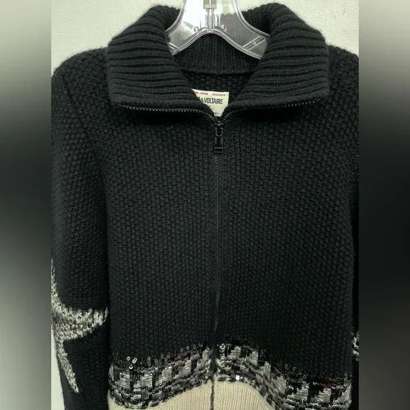 Zadig & Voltaire Christa 100% cashmere sequin sweater. Black - Picture 8 of 12